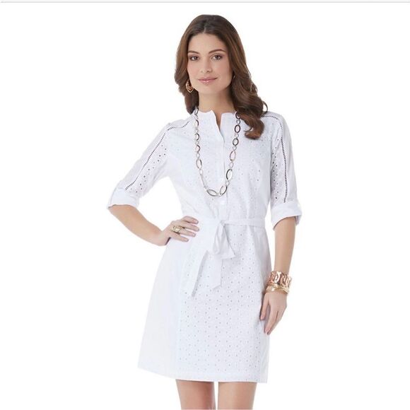 Daisy Fuentes Eyelet Roll-Tab Shirtdress size 14 - Picture 1 of 3